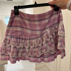 Love shack fancy purple plaid skirt